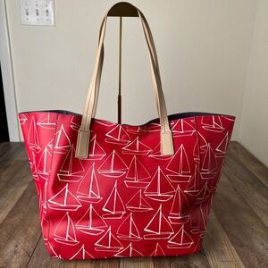 Tabitha Webb Nautical Tote Shoulder Bag Red Sailboat Womens‎
